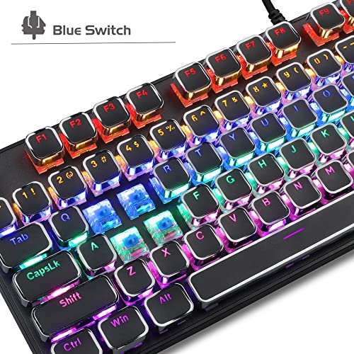 Magegee Typewriter Mechanical Gaming Keyboard, Retro Punk Square Keycap With Rgb Rainbow Backlit Usb Wired Keyboards For Game And Office, For Windows Laptop Pc Mac - Blue Switches/Black #TOP1