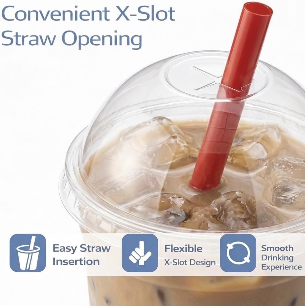 98MM Dome Lid- Coffee Cup Lids with Ultra-Clear PET & Spill-Resistant Fit For 12–32 Oz Cold Cups - Premium Cup Lids Ensure Secure, Leak-Resistant Performance for Cafes & Events - 1000 Pack