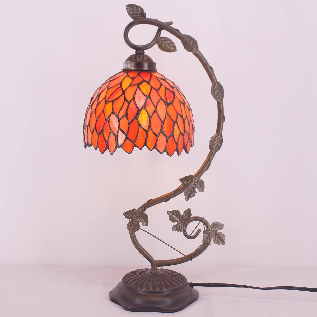 WERFACTORY Tiffany Lamp Red Wisteria Stained Glass Table Lamp