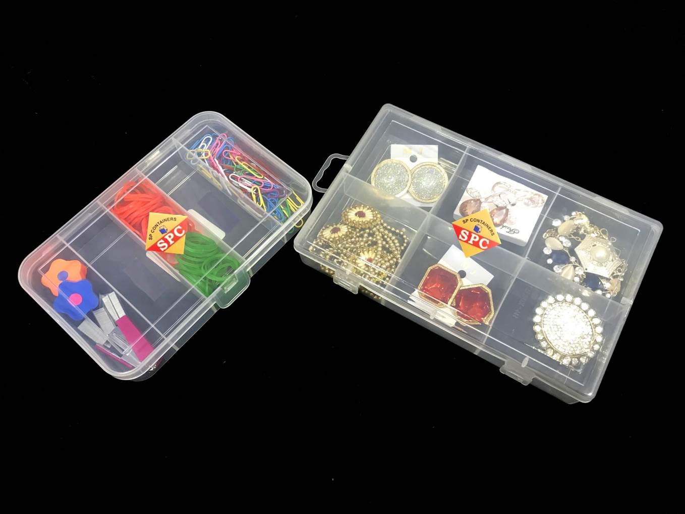 SPC Plastic with 5 and 6 Grid Partitions Standard Box Organizer , White (Combo of 2 )