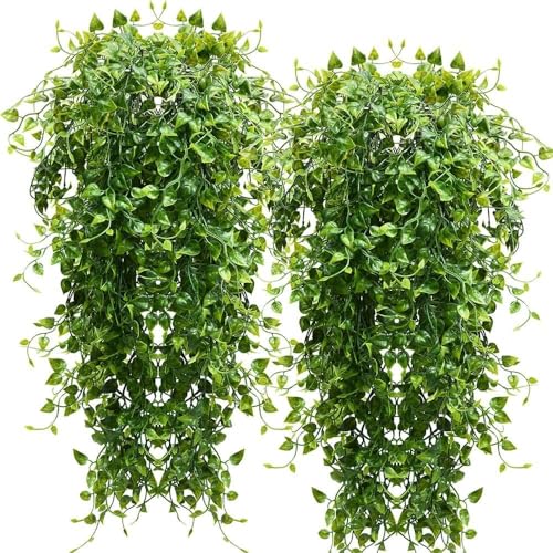 RECUTMS Artificial Hanging Plants 4pcs 33Inch Fake Wall Plant Faux Eucalyptus Leaves Ivy Swag UV...