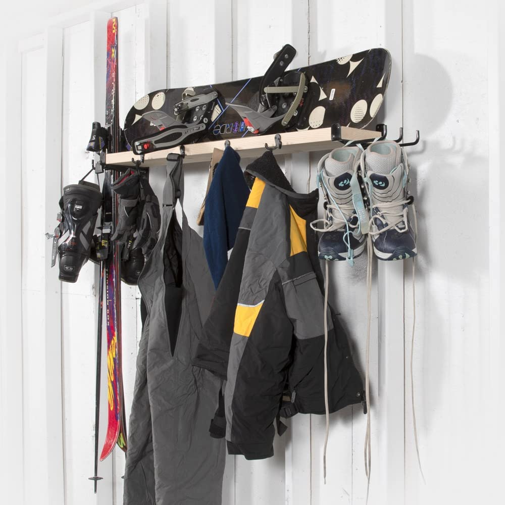 SHEDorize Ski & Snowboard Rack – 60.5" Wall-Mounted Storage Shelf With 10 Hooks For Garage, Made In USA