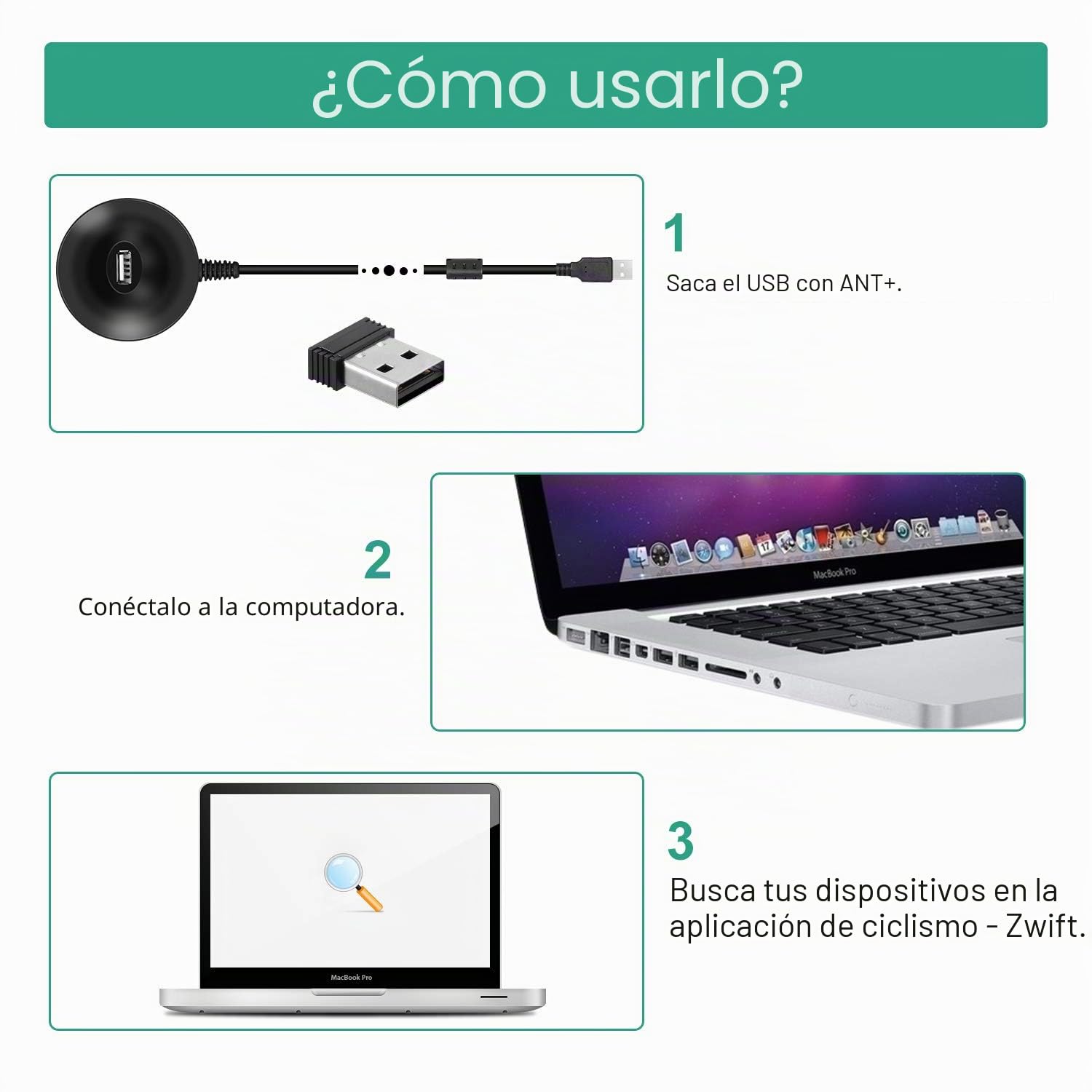 COOSPO ANT+ USB Stick Dongle para Zwift, ANT+ Dongle Compatible con Garmin Forerunner Sunnto PerfPRO Studio Rouvy BKOOL CycleOps Virtual Trainer TrainerRoad Elite, ANT+ Receptor para Rodillo Bicicleta