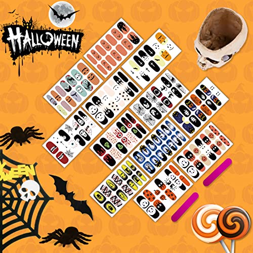 Sogayu 12 Sheets Halloween Full Nail Wraps Art Stickers, Nail Polish Strips Nail Decals Diy Self-Adhesive Pumpkin Bat Ghost Spider Vampire Pattern With 2 Piece Nail Files For Party Decor (168 Pieces) #TOP6