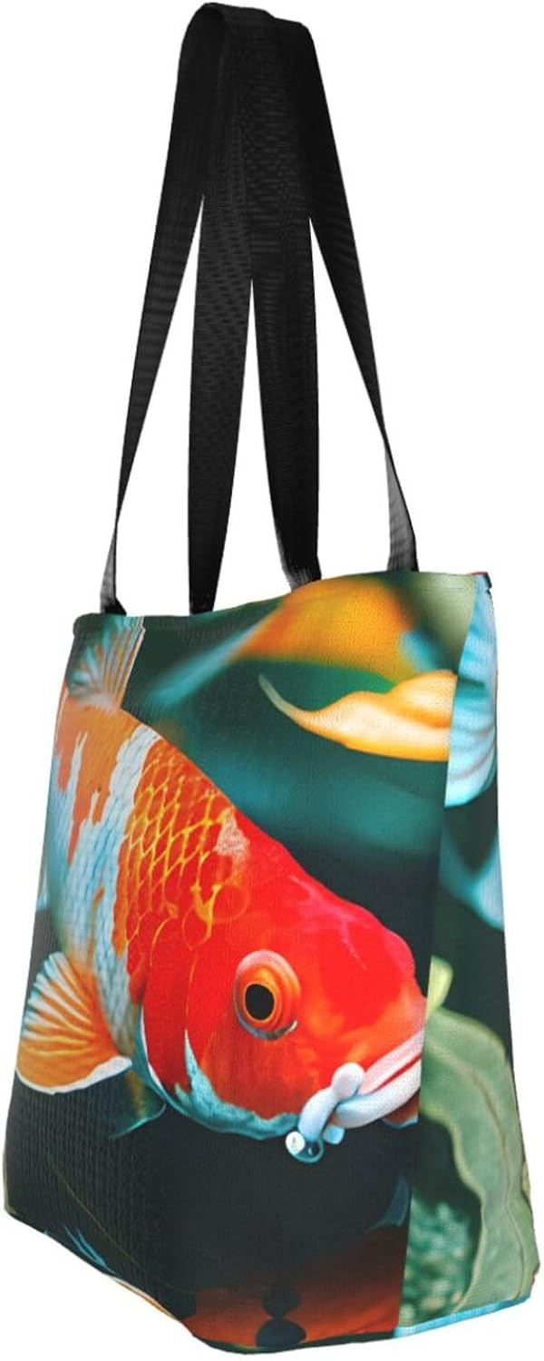 Pretty Koi Fish Print Comfortable Summer Shoulder Bag Canvas Tote Travel Beach Hiking Shopping Weekend