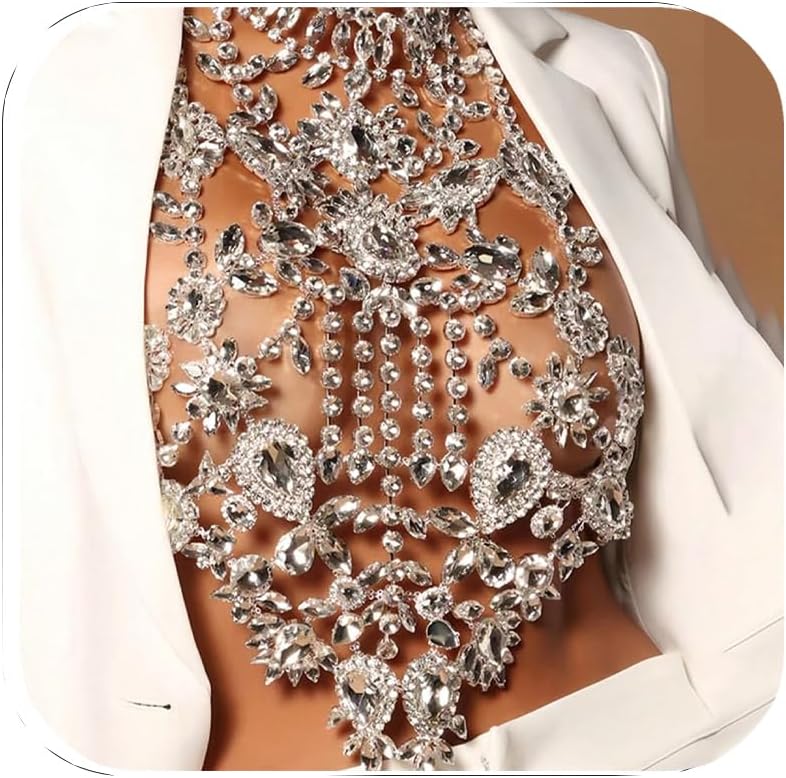 Body Chain Jewelry for Women, Crystal Dress Bra Rhinestone Bralette Silver Body Chain Top Bikini Tops for Women Party Outfit