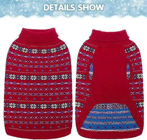 Image of BINGPET Dog Sweater for Large Medium Dogs,Warm Knit Clothes with Leash Hole | Turtleneck Winter Classic Snowflake Pet Knitwear, Thick Cold Weather Fall Winter Soft Ugly Coat for Girls Boys Puppy, Red ML