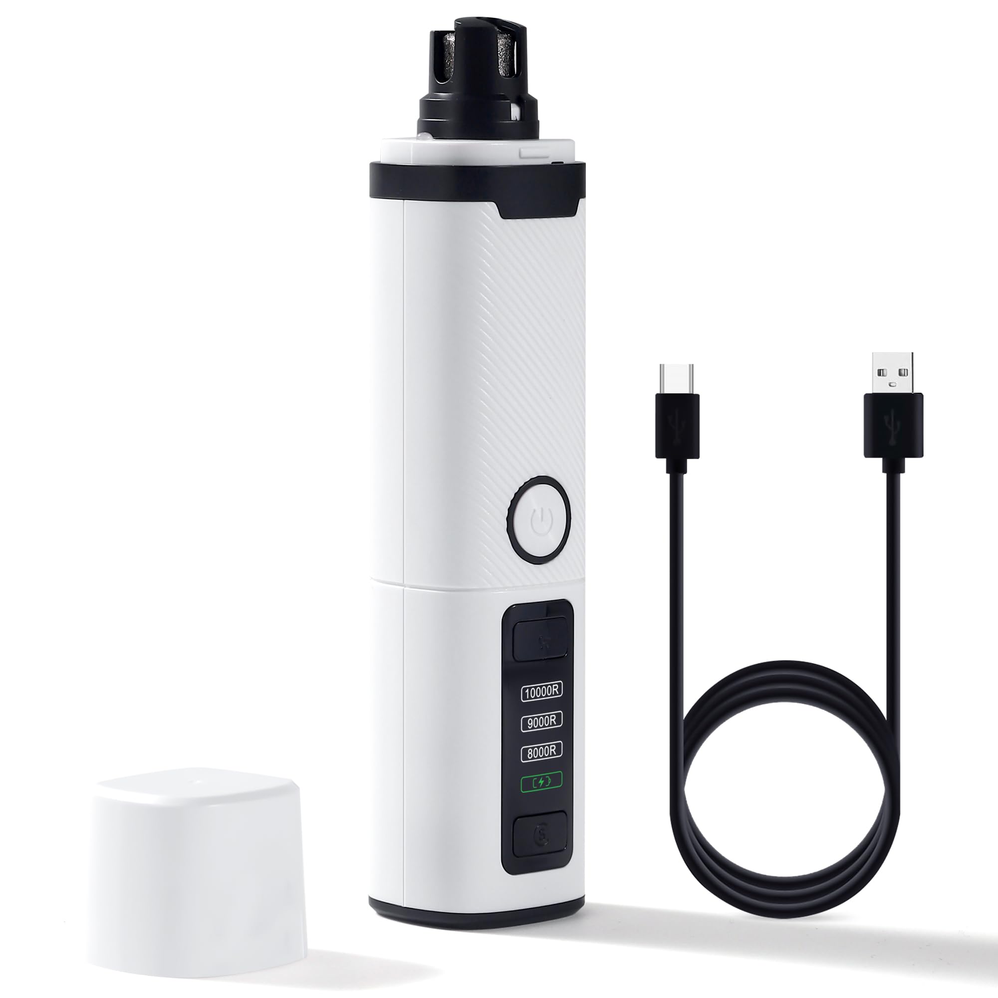 Molinillo de uñas para perros, cortador eléctrico de uñas de 3 velocidades con luces LED, molinillo de uñas recargable para perros pequeños, medianos y grandes (blanco)