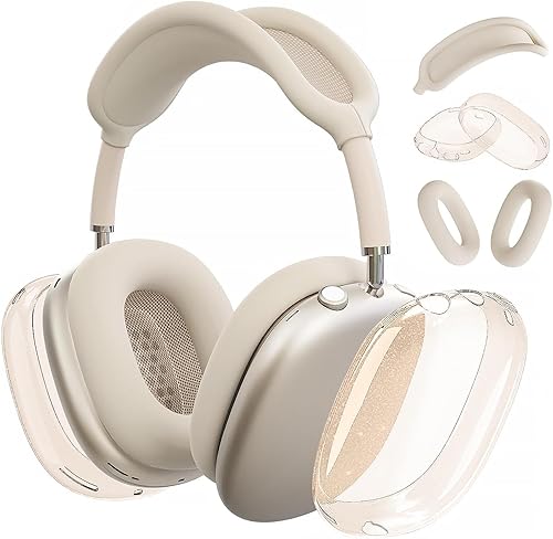 Vista 16 de Funda Protectora para Auriculares AirPods Max, Almohadillas de Silicona para los Oídos/Cubierta para la Diadema/Copas Auriculares de TPU Suave A1