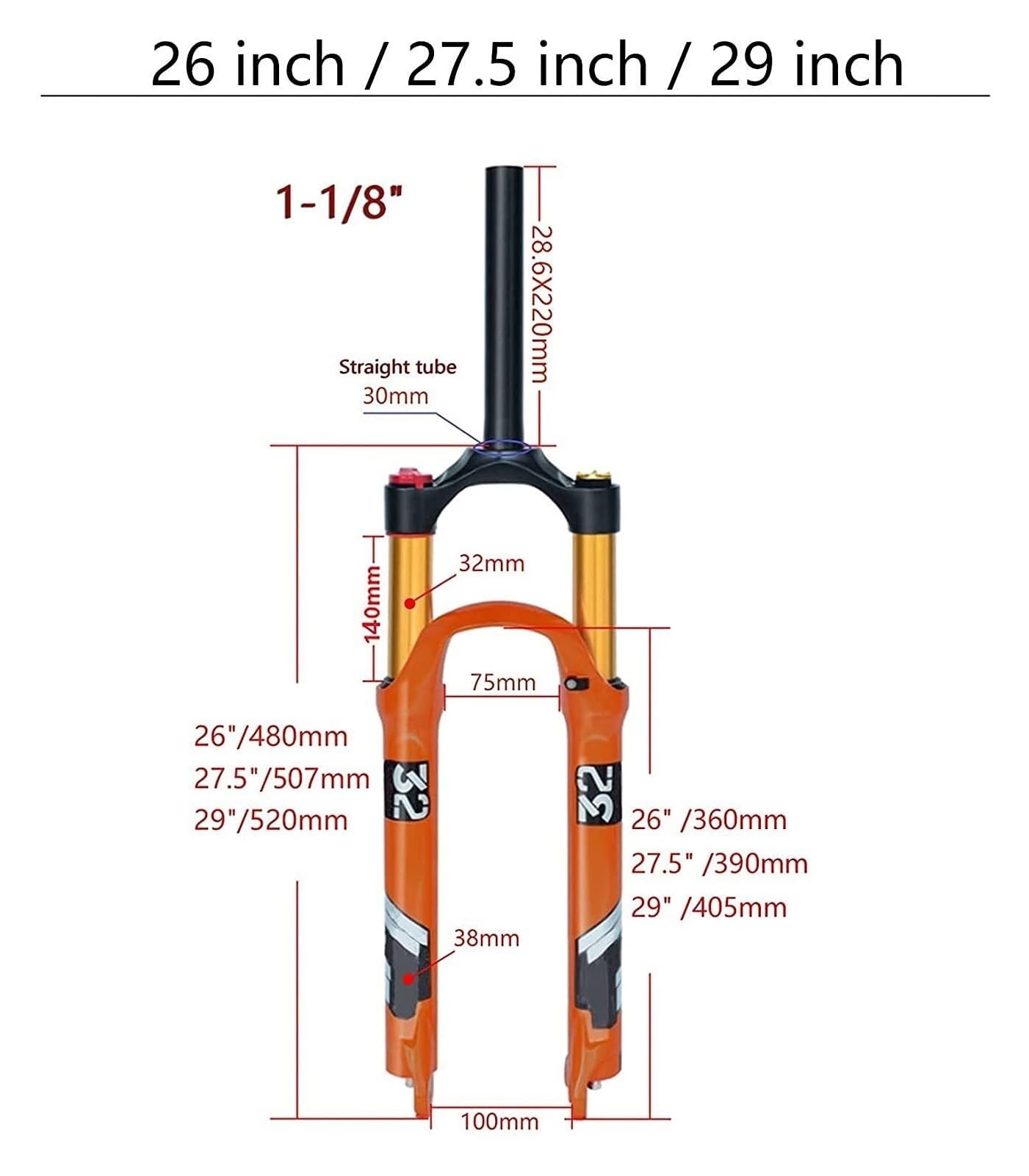 Przedni widelec rowerowy 26/27,5/29 cala, ze stopu magnezu, z zawieszeniem, skok 140 mm, szybkozaciskowy oś 9 mm, do roweru górskiego 27,5 cala.
