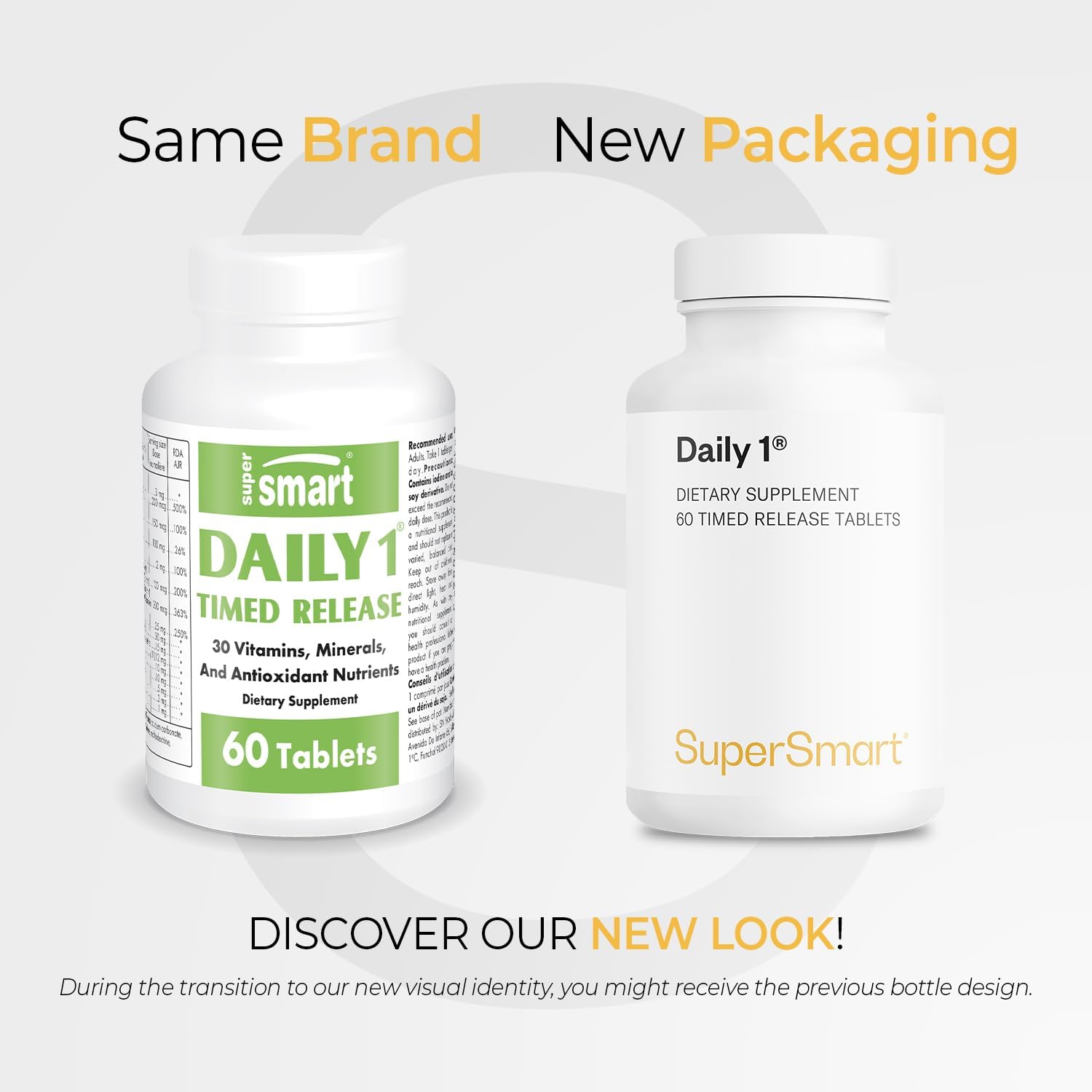Supersmart - Daily 1® Timed Release - Multivitamin Supplement for Women & Men - with BioPQQ®, Vitamin A, B, C, D & E, Biotin, Quercetin & Fisetin | Made in USA | Non-GMO & Gluten Free - 60 Tablets