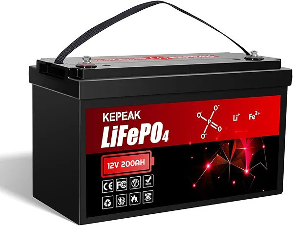 12.8V 200Ah LiFePO4 Battery, KEPEAK Rechargeable Lithium Battery Built-in 200A BMS, 15000 Deep Cycles, 2560W Power Output, Perfect for RV, Solar, Marine, Off-Grid, etc.