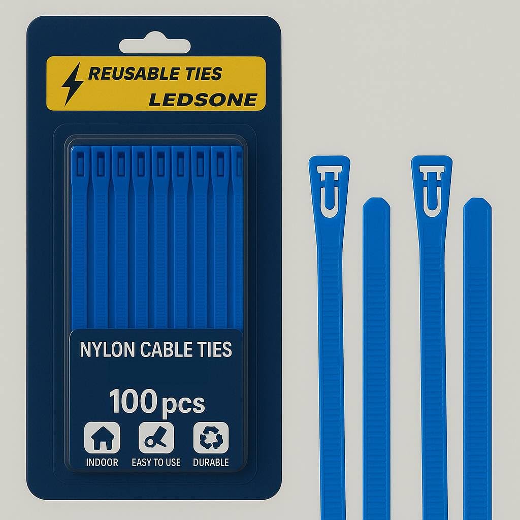 Ledsone Blue 350 X 7.2 Mm 100 Pack Reusable Cable Ties Blue Heavy Duty Strong Nylon Large Zip Ties Releasable Plastic Thick Tie Wraps (Blue 350 X 7.2 Mm)