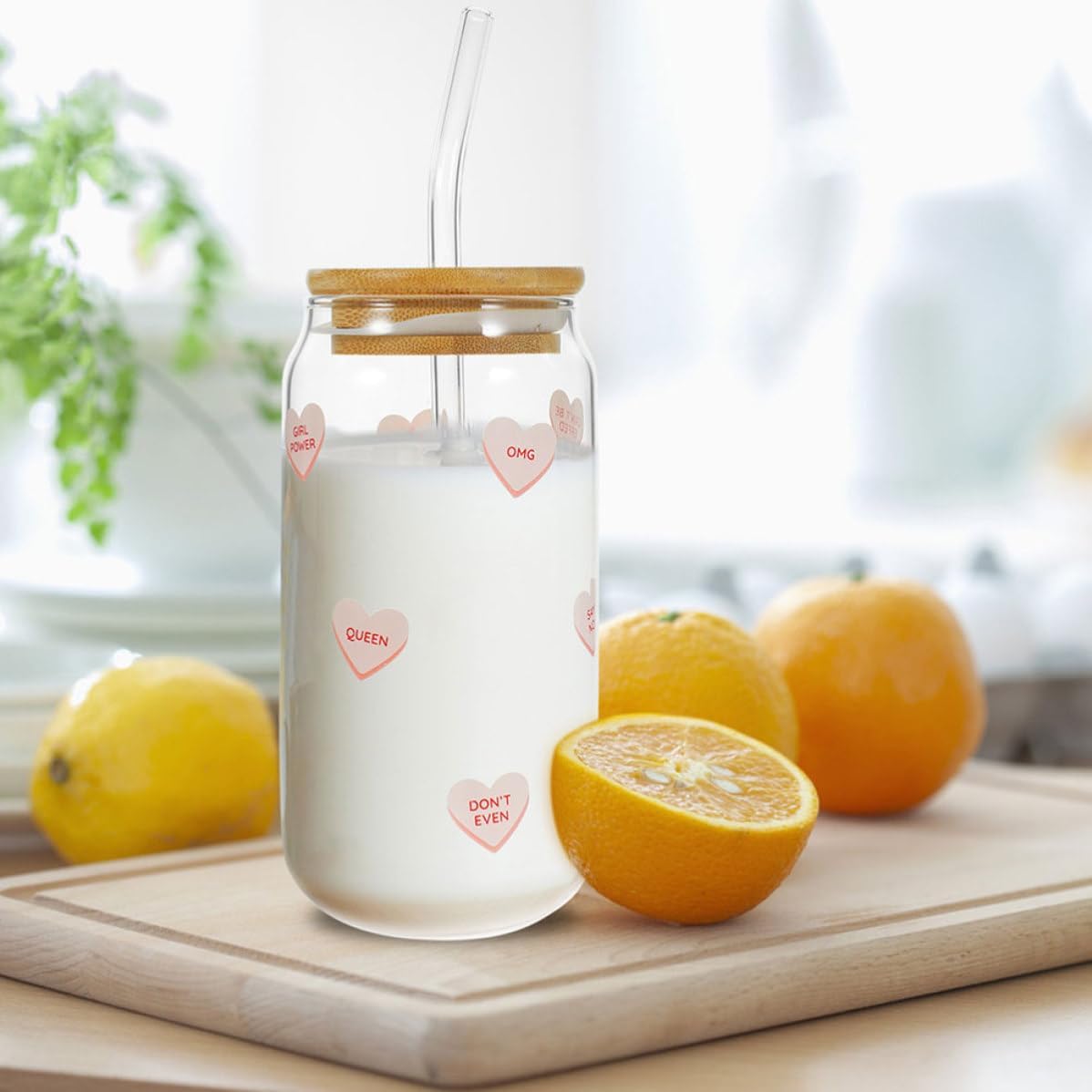 Outanaya Glass Cup with Lid and Straw, 301-400ml Drinkware