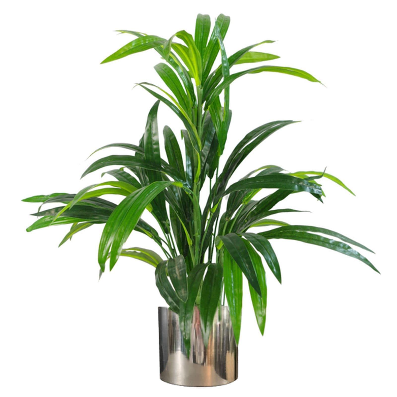 65cm Artificial Bamboo Shrub Plant - Large Green Leaf - Silver Metal Planter