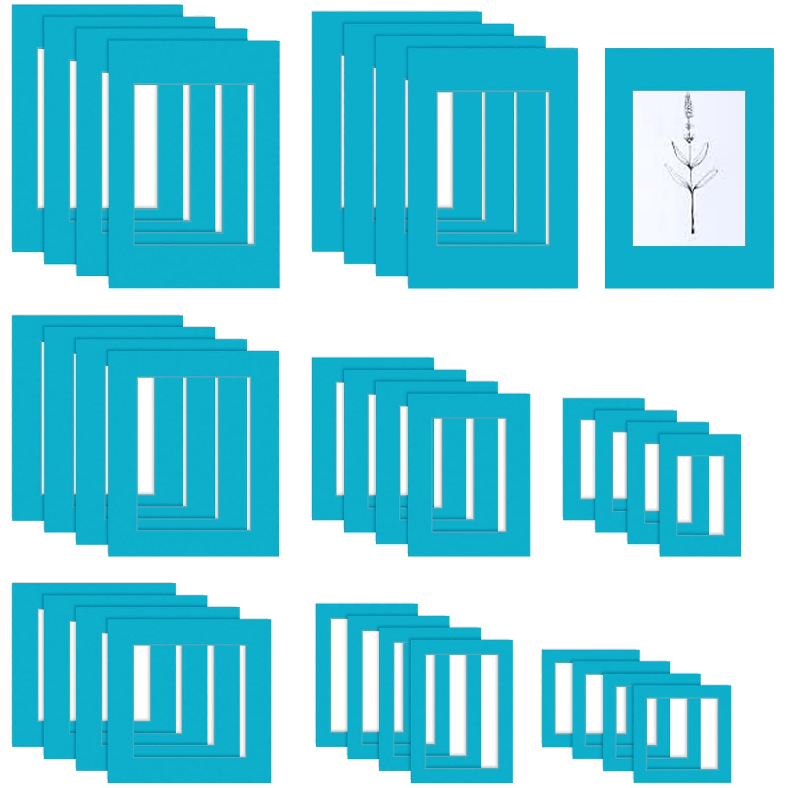 Lechengjia 32 Pcs Photo Mounts,8 Sizes Picture Photo Frame Mounts Mats,Image Photo Frames Inside Card To Fit For Graduation Photos Posters Prints Artworks Paintings (Blue)