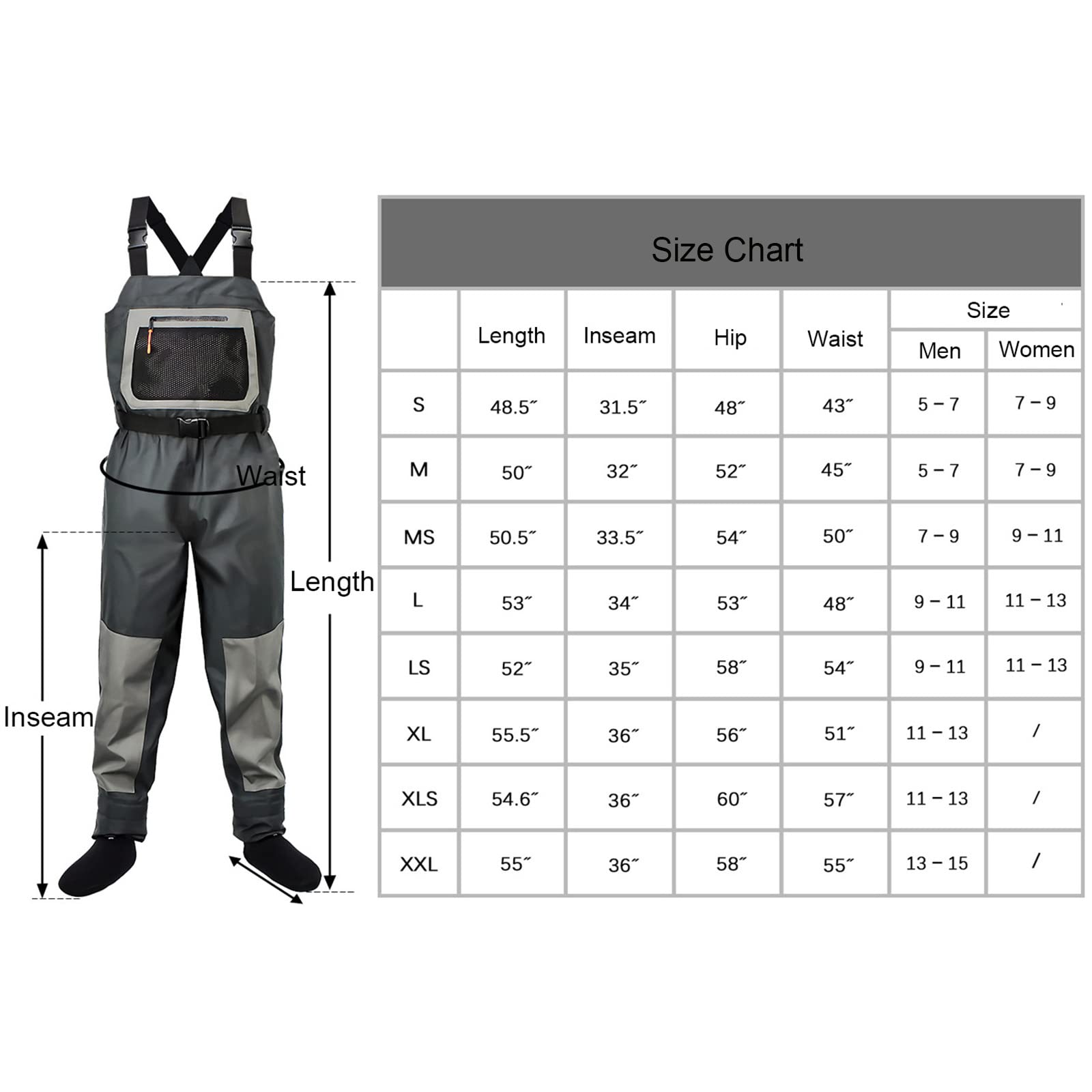 Pantalones de Pesca Waders Ropa Monos de Pecho Portátiles Botas de Media Transpirables Impermeables para Caza de Patos y Pesca con Mosca