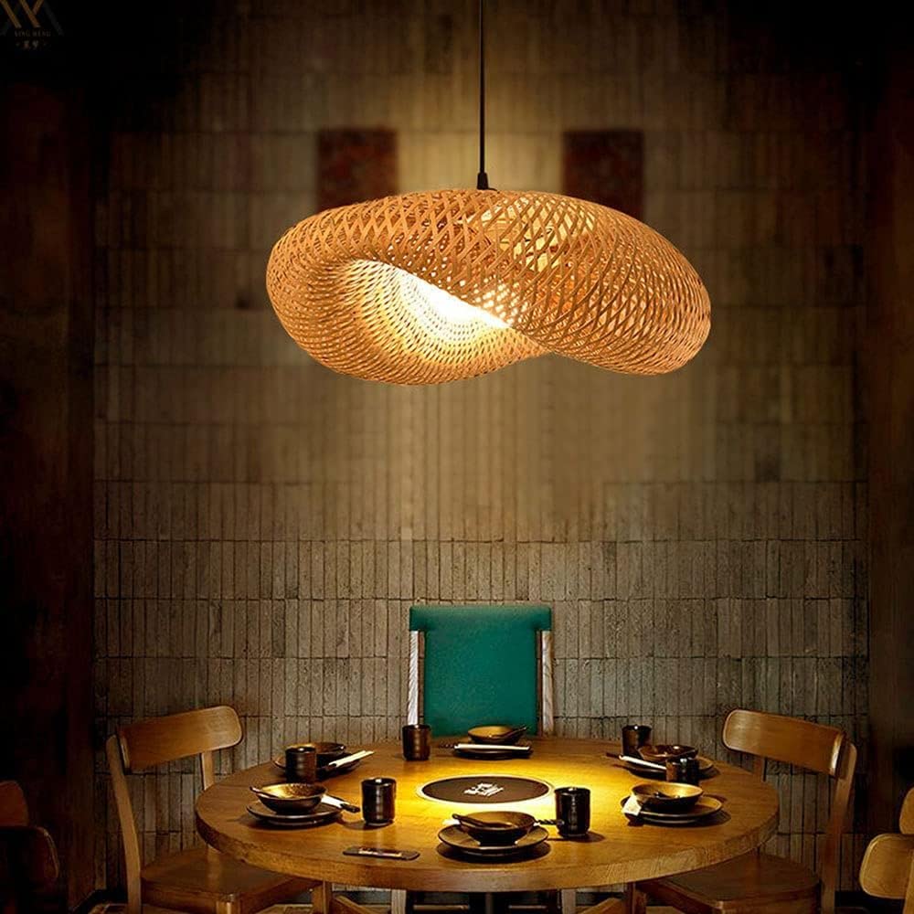 Generico Lampada a sospensione a gabbia di bambù Paralume vuoto Cesto vimini naturale Lampadari a forma nido d'uccello Compatible with soggiorno in,lampadario
