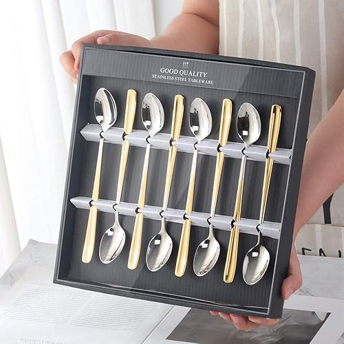 Miniatura 7 de YDware - Juego de cucharas de té helado de mango largo, cucharas doradas de cambio gradual de 7.87 pulgadas, cucharas de cóctel de acero inoxidable