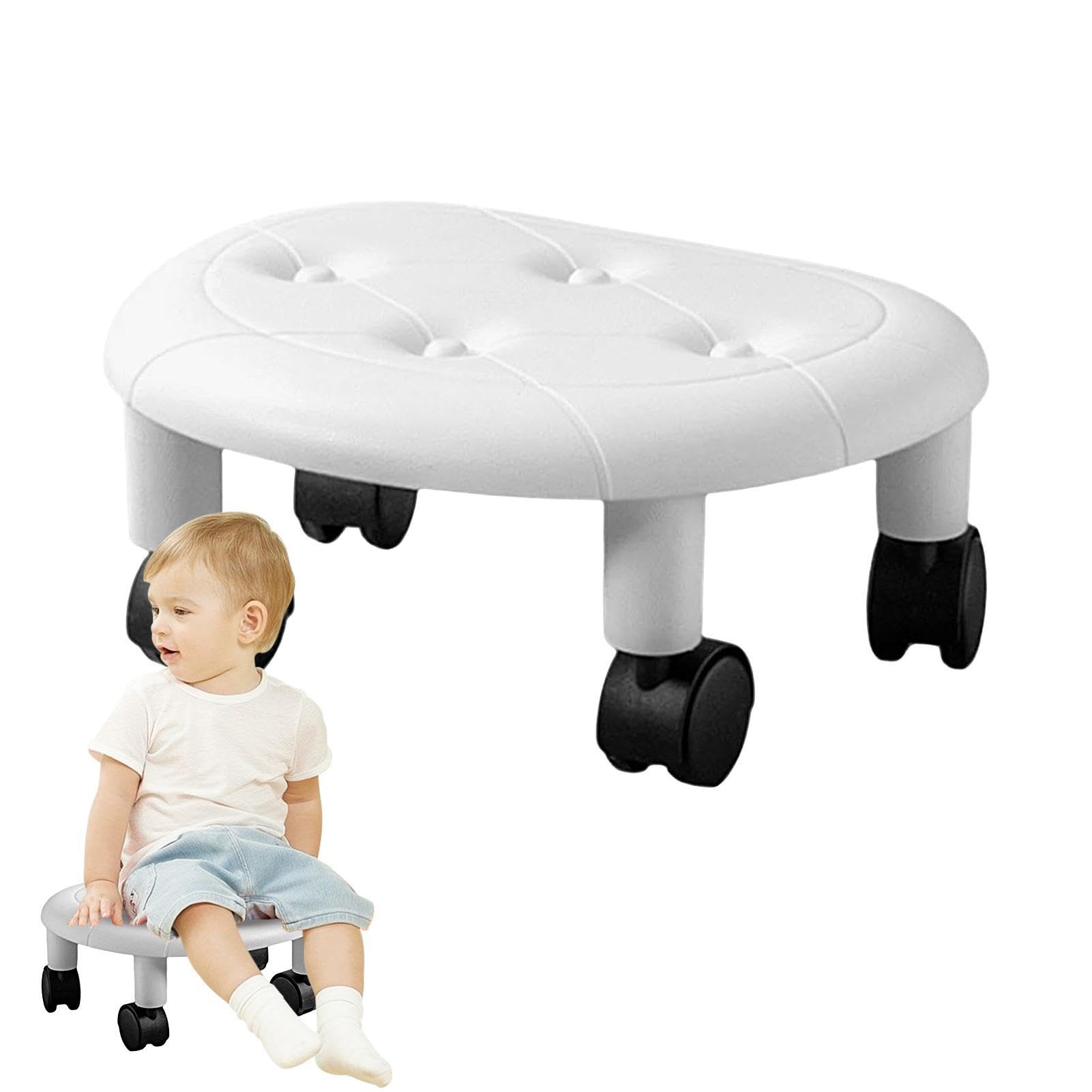 Chaise de Tabouret Bas à roulettes avec Dossier, Chaise à siège à roulettes Courte, Tabouret de pédicure Rotatif à 360 ° for la Maison, Petit Tabouret