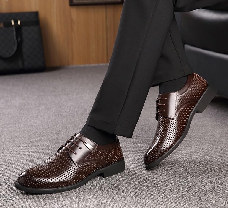 Men's Summer Breathable Cutout Formal Dress Shoes Retro Oxford Lace-Up Casual Derby Shoes3