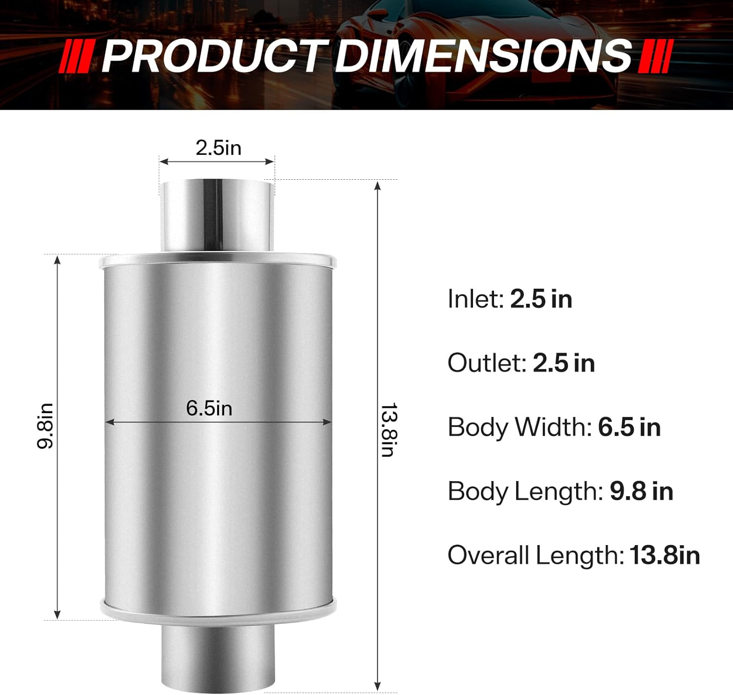 2.5-Inch Ultra Quiet Resonator -304 Stainless Steel High-Performance Exhaust Pipe