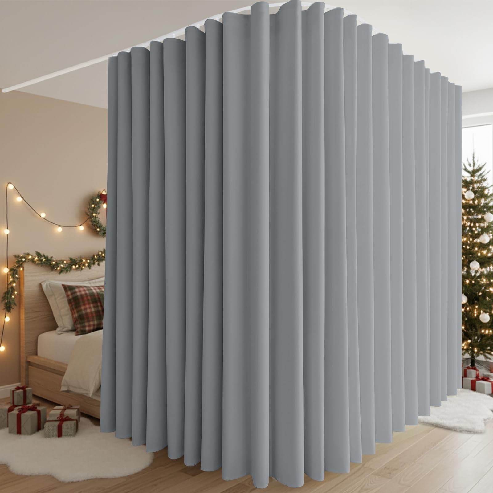Lapalife Extra Large Room Divider Curtain for Bedroom Living Room 100x96inch Blackout Privacy Partition with Flexible Track,Pinch Pleat Heading,Gray