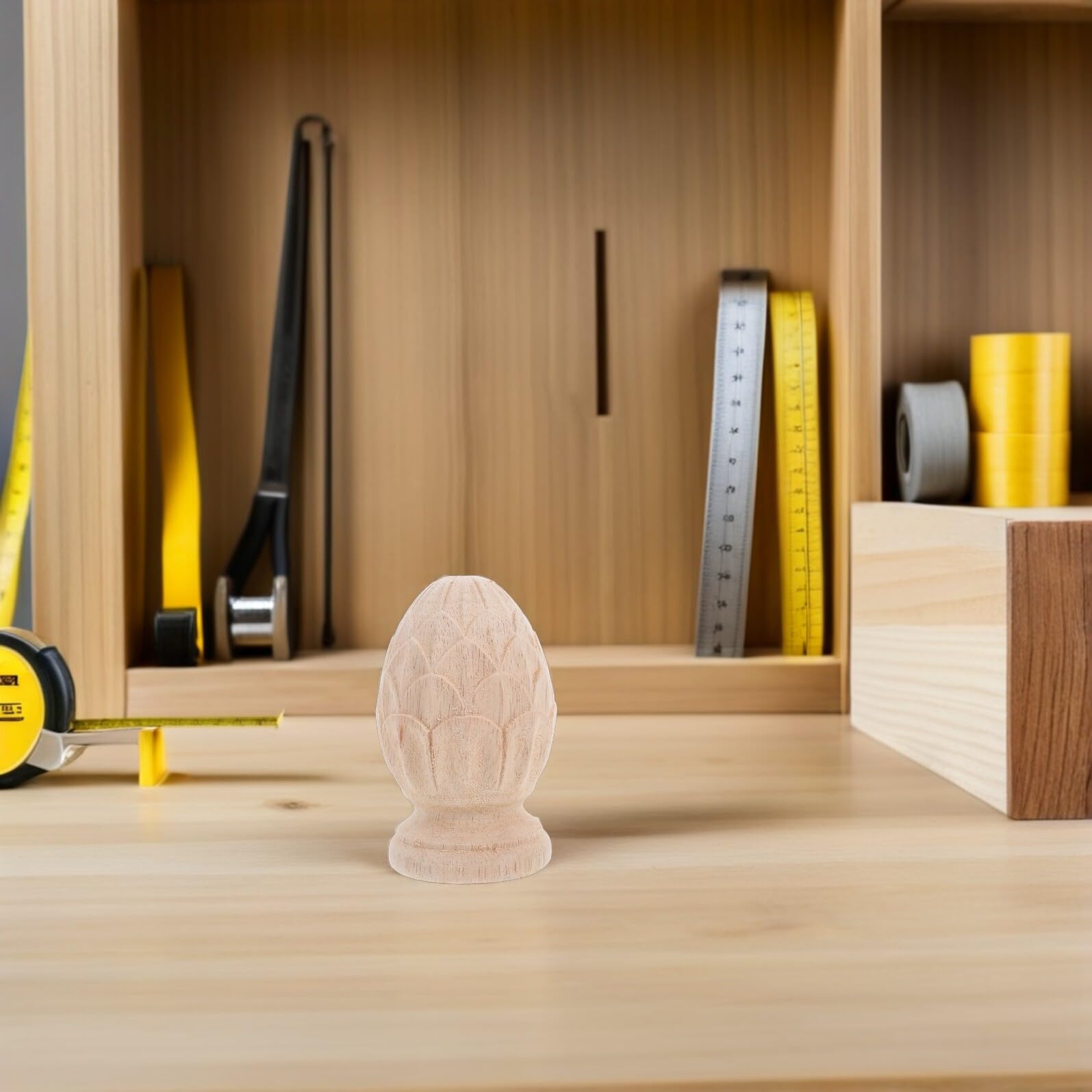 TOYANDONA Remates de Madera sin Terminar para Escaleras Huso de Madera Maciza Tallada en Forma de Piña Accesorios Decorativos Europeos para Columnas 2 Piezas 8X12 CM Bricolaje y Artesanía