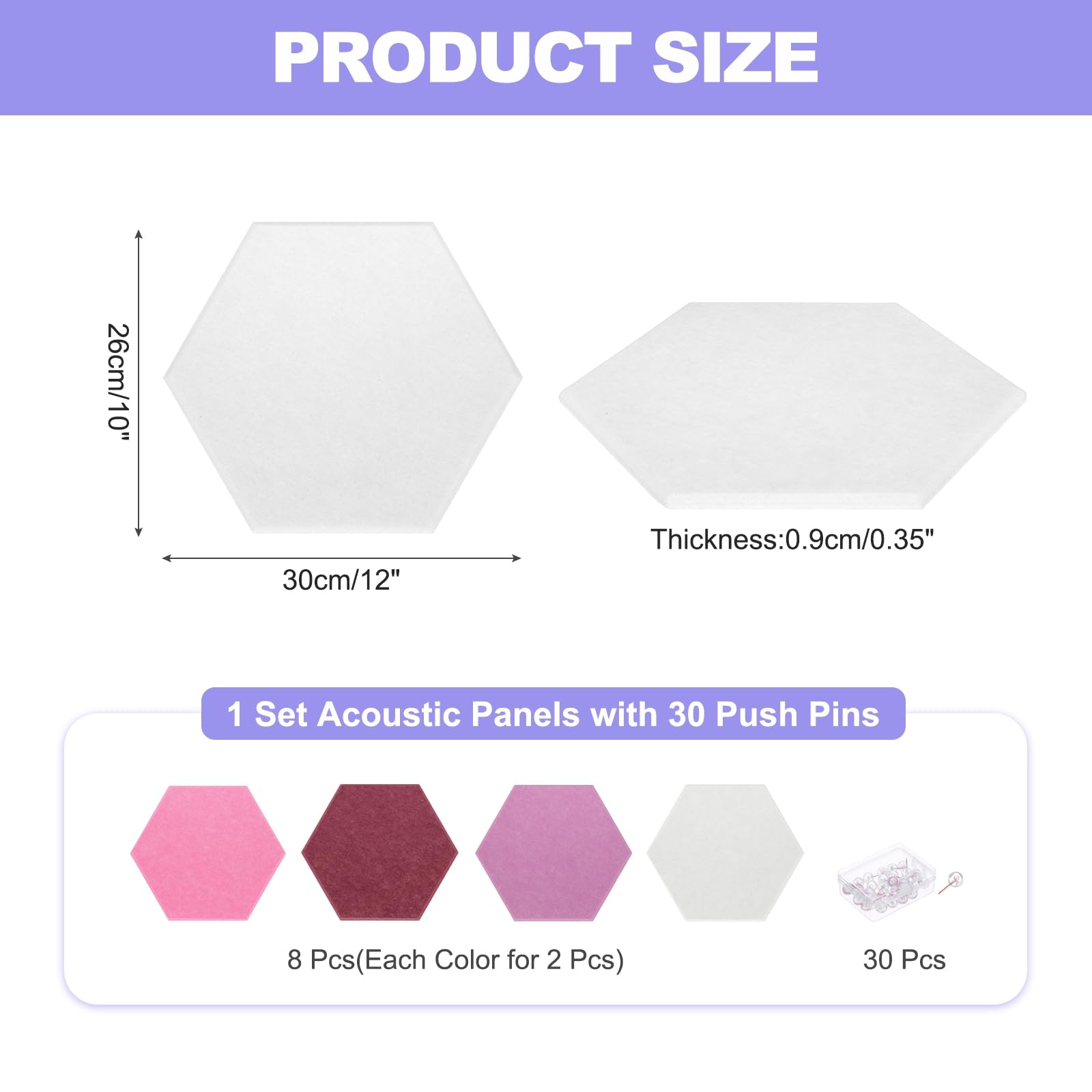 MECCANIXITY Hexagon Acoustic Panels - 12"x10" B1 Fireproof Soundproof Foam, 8-Pack With Push Pins, 4 Colors