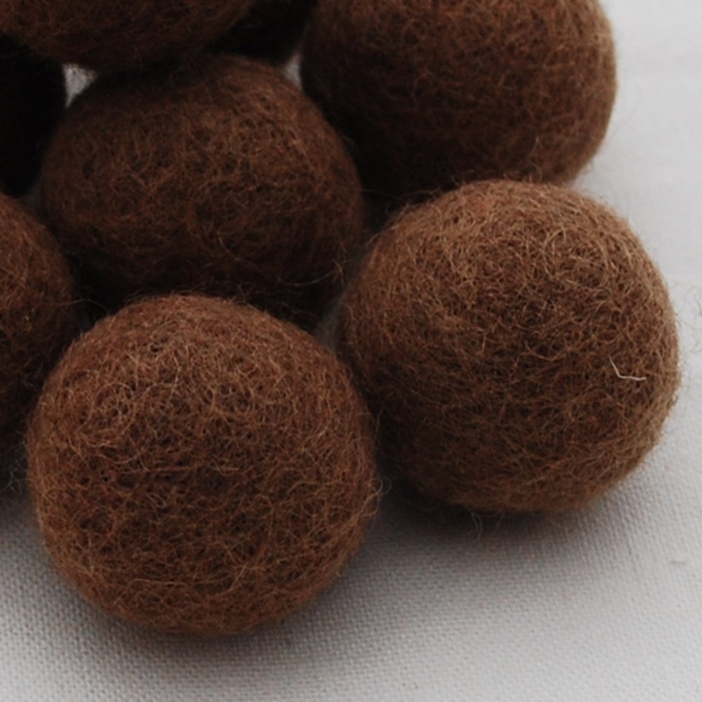 100% Wool Felt Balls 3cm- 5 Count - Dark Brown