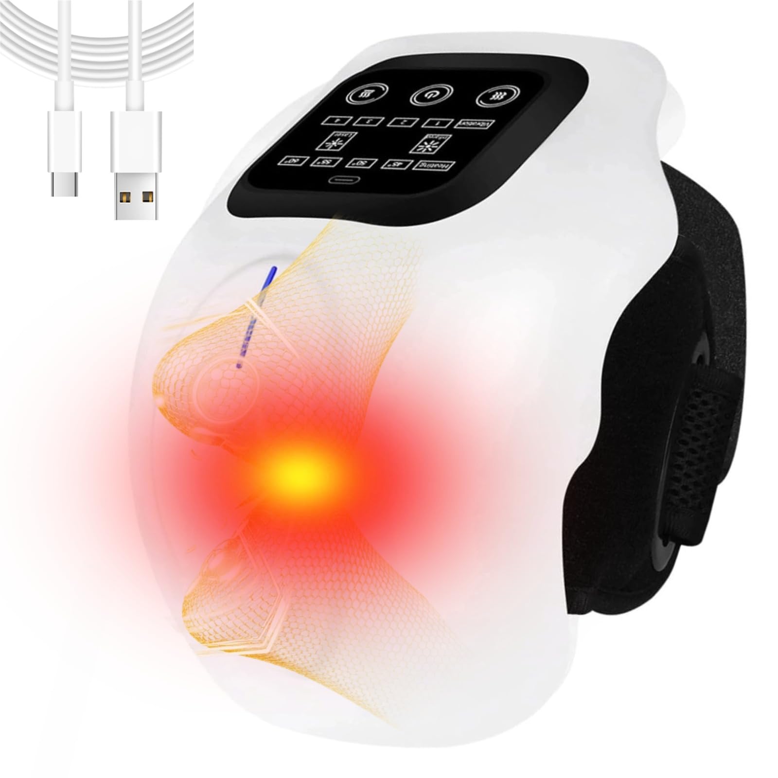 Knie Massagegerät Schnurloses, Infrarot Wärme Knie Massagegerät mit Vibrationsmassage Infrarot, 4 Heizstufen, 4 Vibrationsstärken, LCD Touch bei Arthritis, Schwellungen, Steifheit, Muskelverletzung