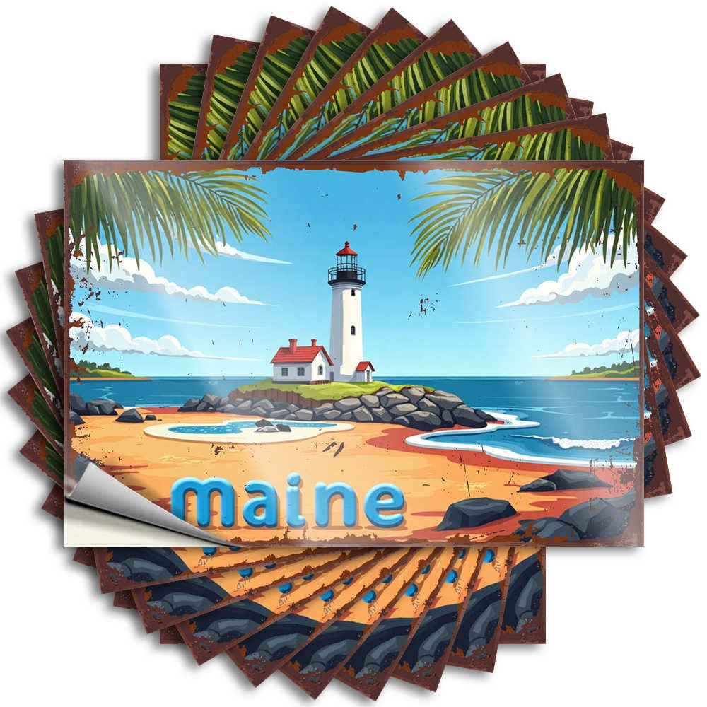Man CABE Decor Window Tattoos | Maine Coastal Lighthouse Serenity Spring Durable Vinyl Sticker Easy Apply for Darts(12X18CM)