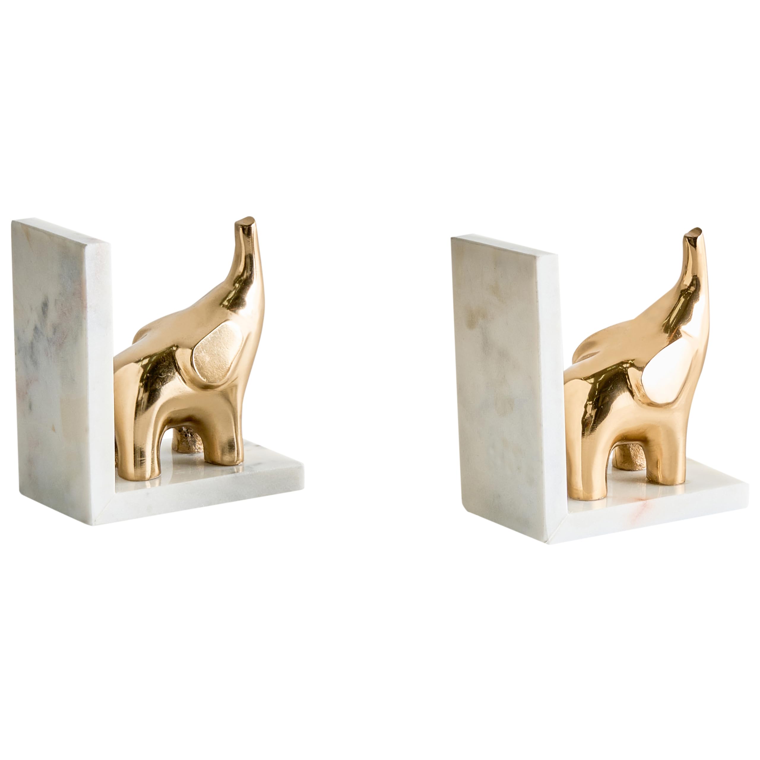 Elefanten Buchstützen 2er Set Marmor weiß Metall Gold 15 cm hoch stabil Kotezi