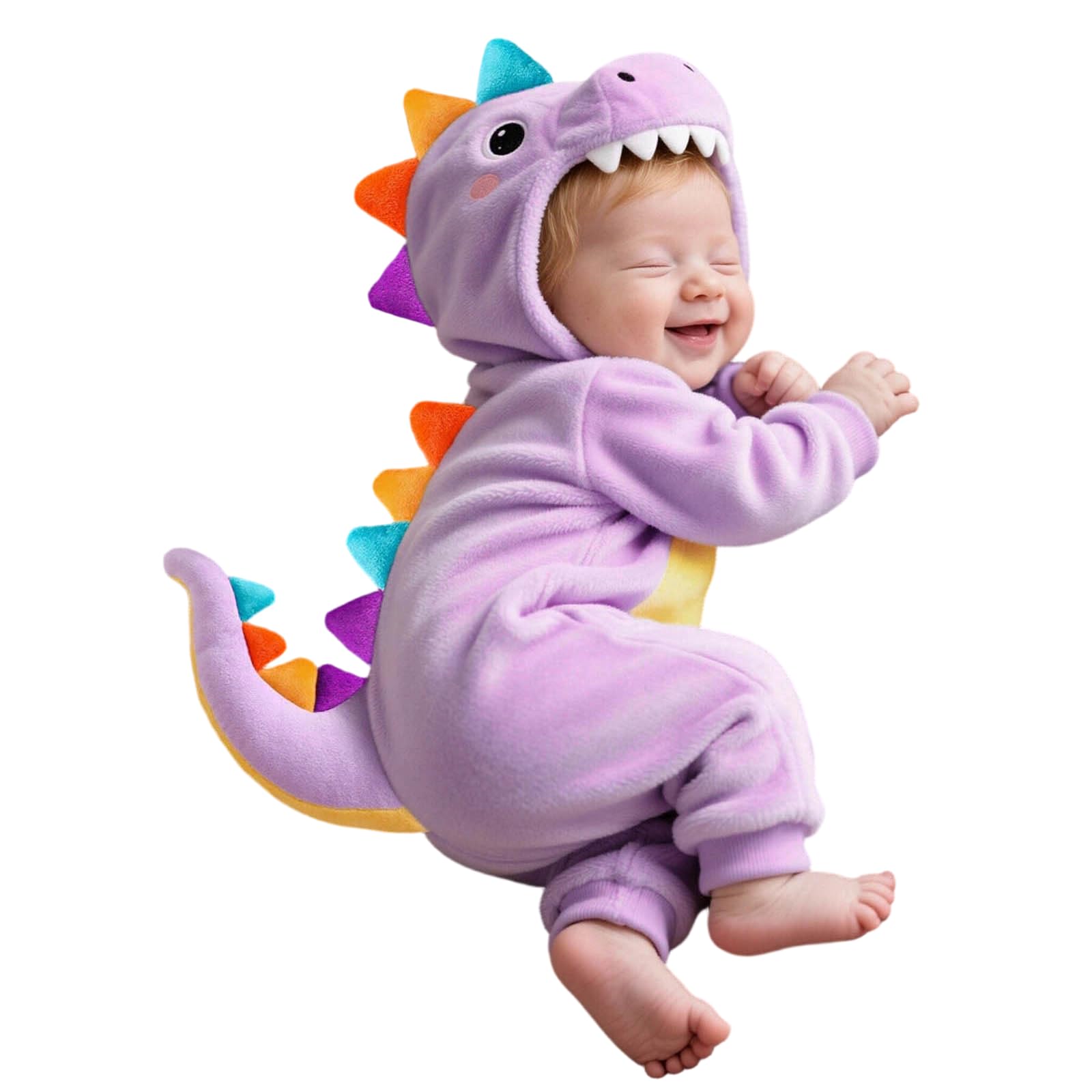Dinosaur Costume Kids Halloween Costumes Infant Onesie Dress Up Outfit Dinosaur Onesie With Colorful Spikes And Plush Tail Full Zipper Cartoon Cosplay Onesies for Newborn Infant, Photo Prop Outfit