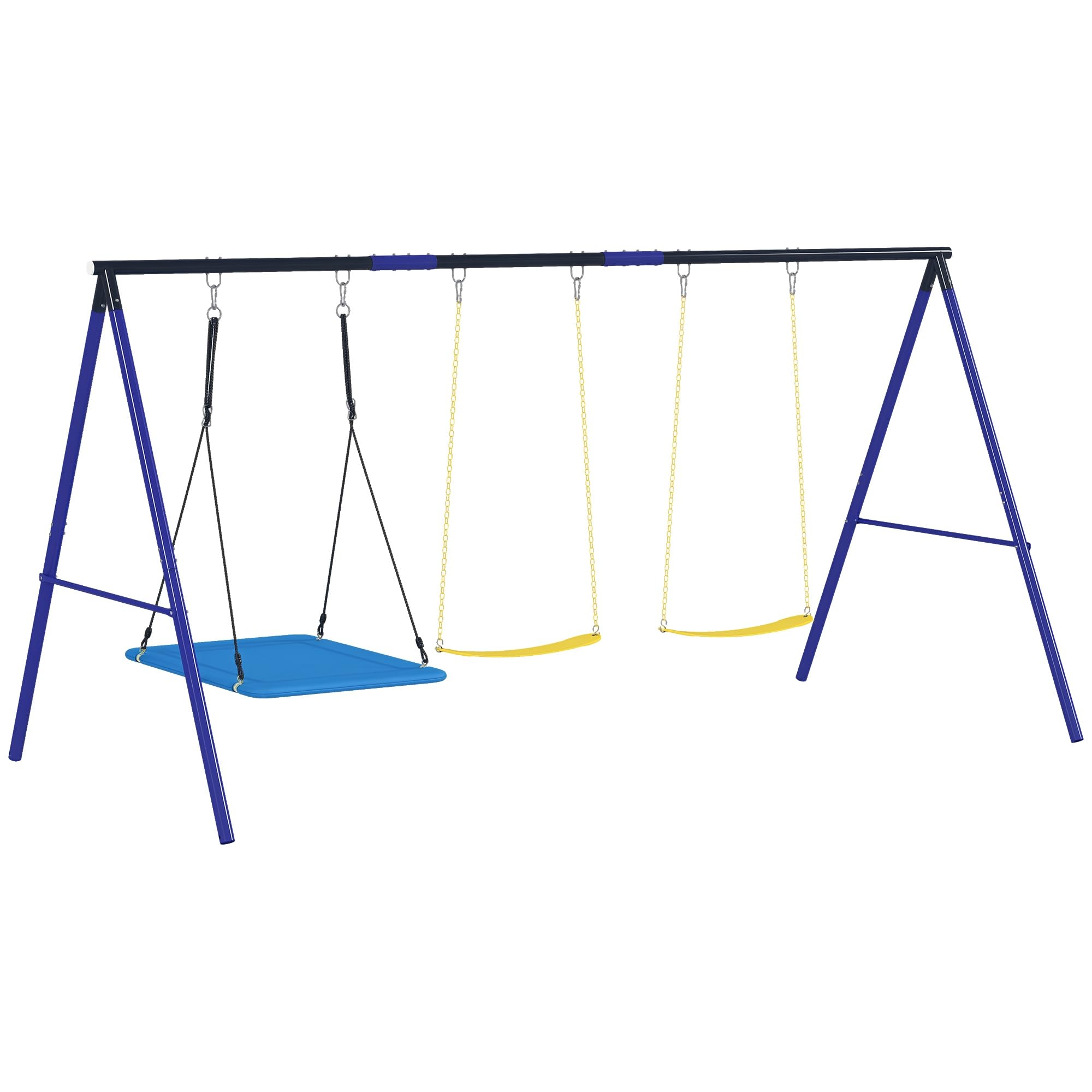 AIYAPLAY Swings for Children 3+ Years Outdoor Garden with 2 Simple Swings and 1 Platform Swing, Supports 120 kg, for Patio Terrace 365 x 180 x 184 cm, Multi-Coloured