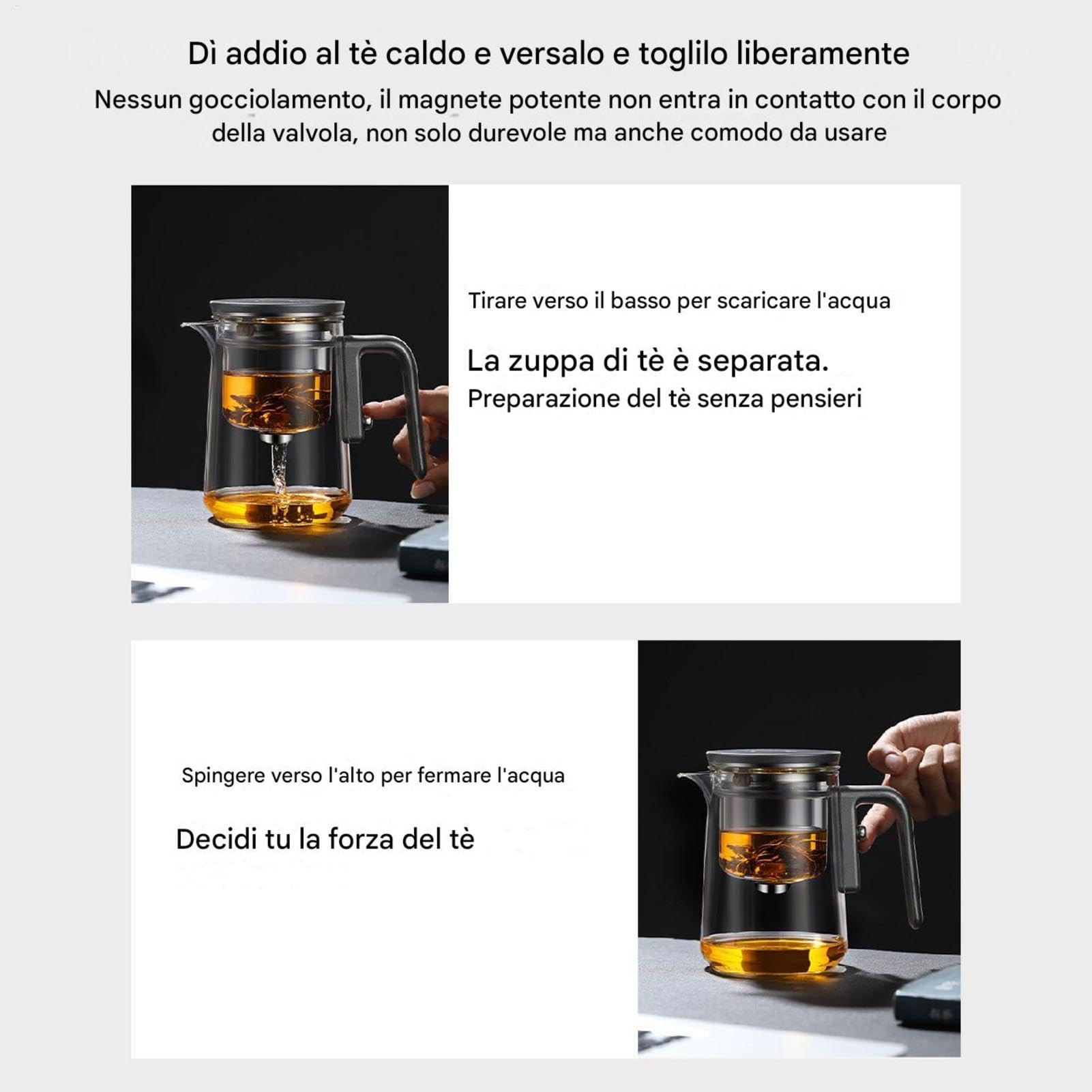 Tea Infuser Pot - Eleganter loser Tee mit herausnehmbarem Edelstahlfilter | Hitzebeständiger Glaswasserkocher für Kräutertee, Grün, Oolong und Schwarz