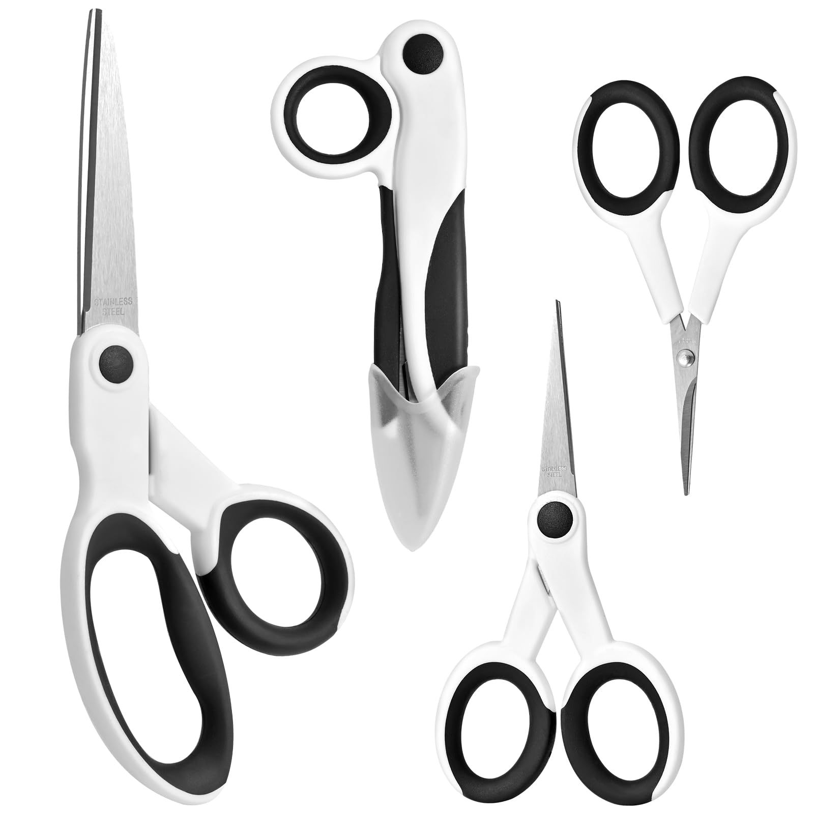 Premium Tailor Sewing Scissors Bundle, 8.2" Sharp Fabric Scissors Heavy Duty with Comfort Grip, 5.1"/4” Detail Embroidery Scissors, 5.5" Thread Snips, Perfect Sewing Partners Grayish White