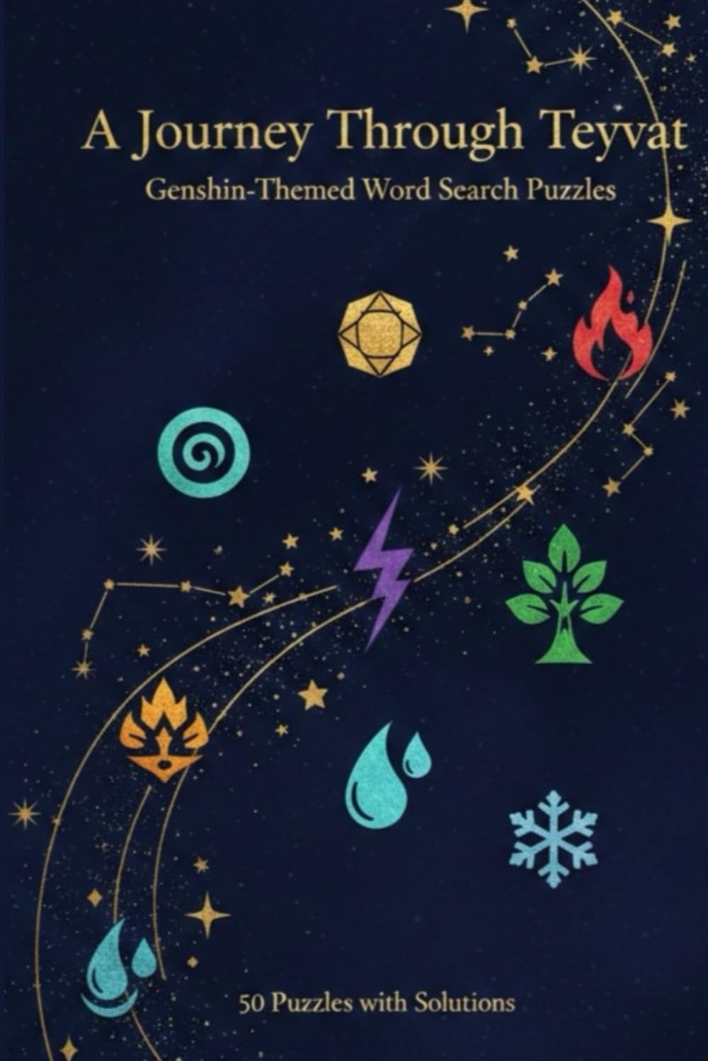 A journey through teyvat: Genshin themed word search puzzles, 50 puzzles with solutions