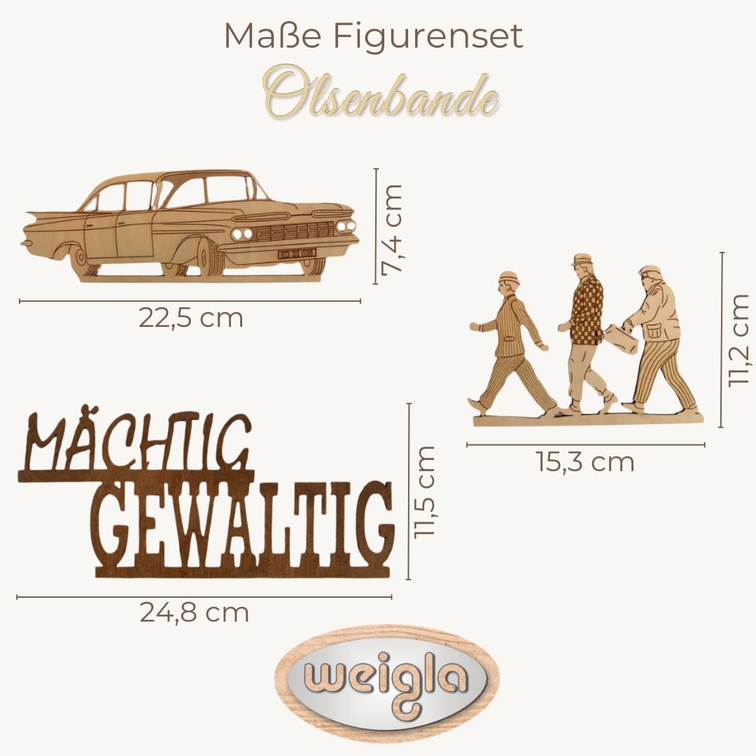 weigla - Figurenset 3 TLG. original Erzgebirge I Motiv Olsenbande Natur/braun I Figurenset für Dekosockel I hochwertige Weihnachts- & Ganzjahresdekoration