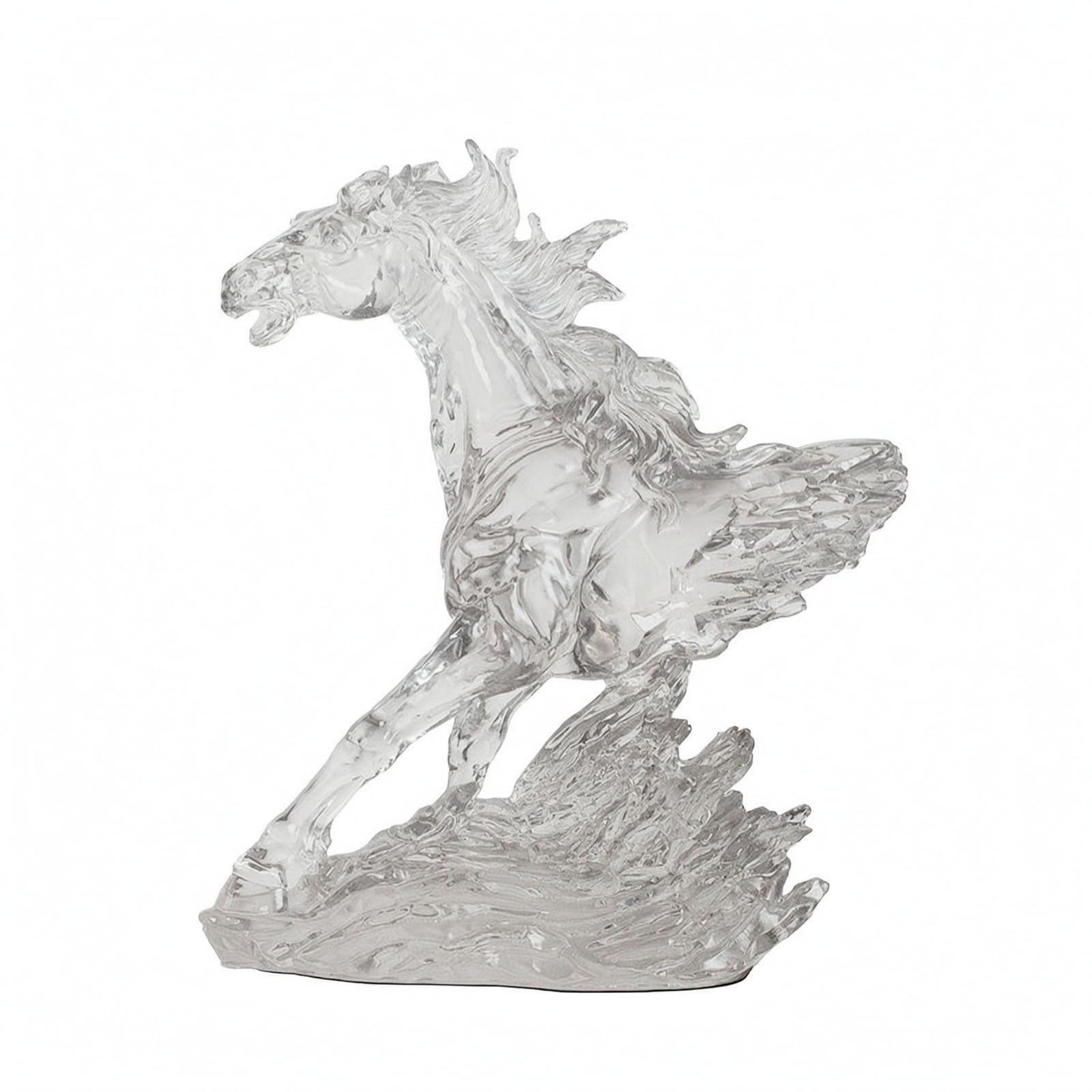 F Fityle Estatua Caballo Resina Escultura Figurilla Ornamento Decorativo Aspecto Similar al Cristal con Postura Erguida y Detalle en la Peana Adecuada para Sala Oficina Entrada Estanterías, Gris