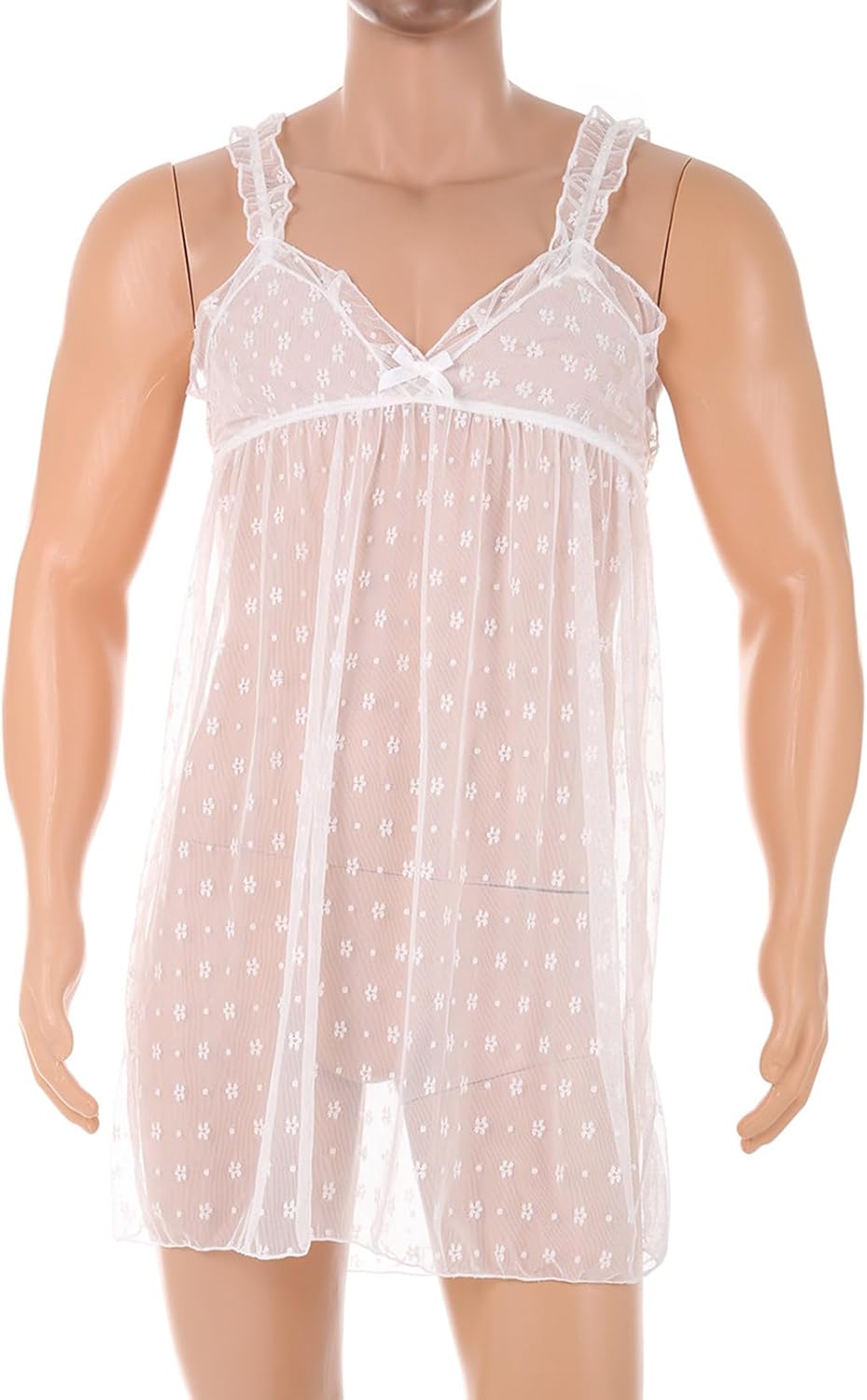 ABAFIP Men's Sissy Nightwear Mesh Sheer Nightgown V-Neck See Through Crossdress Lingerie Sleepwear - Image 3