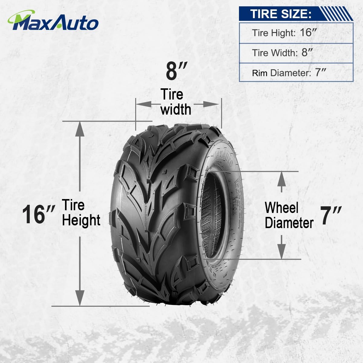 MaxAuto Set of 4 16x8-7 ATV Tires Mini Bike Tire 16x8x7 Go-Kart All Terrain Quad Tires,6 PR Tubeless UTV Mud Sand Tire 16 8 7, 4 Pack in 2 Packages