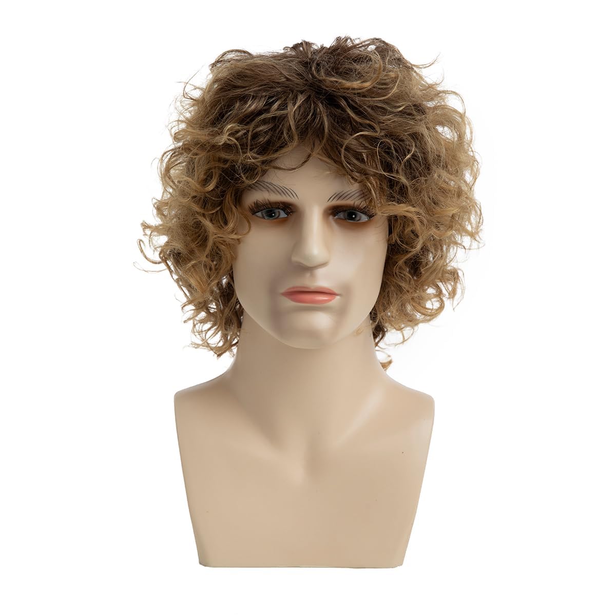 Qnbiar Men's Short Curly Blonde Hair Wigs Heat Resistant Synthetic Wig with Dark Root for Daily Party Cosplay - Image 2