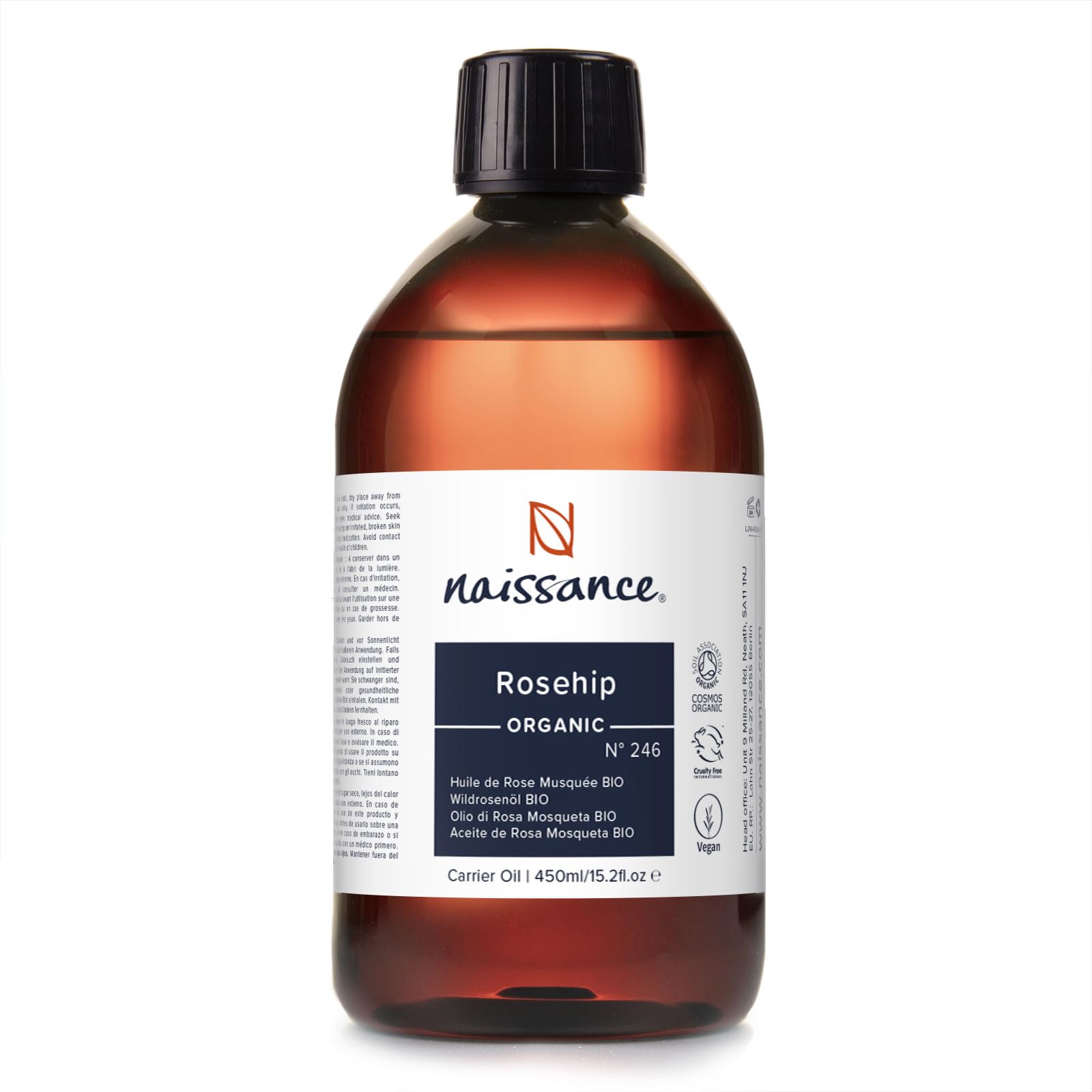 Naissance Wildrosenöl BIO/Hagebuttenkernöl BIO (Nr. 246) 450ml – kaltgepresst, rein und natürlich, vegan