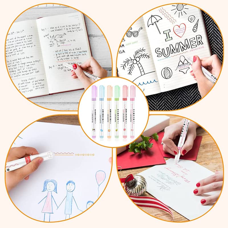 Image of YBN Vibrant Highlighter Pen Set-6 Colorful Line Markers For Adults&Kids|Roller Line Marker Pens For Drawing,Journaling,Scrapbooking|School Stationery Kit,Multi-coloured