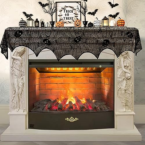 Image of AerWo Skull Spiderweb Halloween Fireplace Mantel Scarf Decorations Indoor