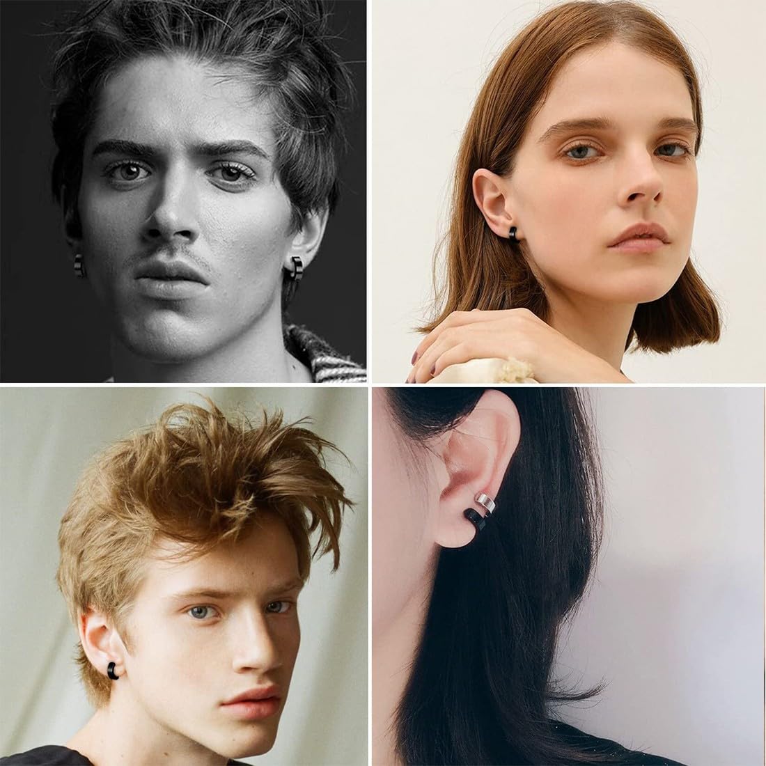 3 Paia Orecchini da Uomo Donna in Acciaio Inossidabile,Tondo, Orecchini Senza Buco, Senza Buco, Clip Senzas Inossidabile Cerchi Non Piercing Clip on Uomo in Acciaio