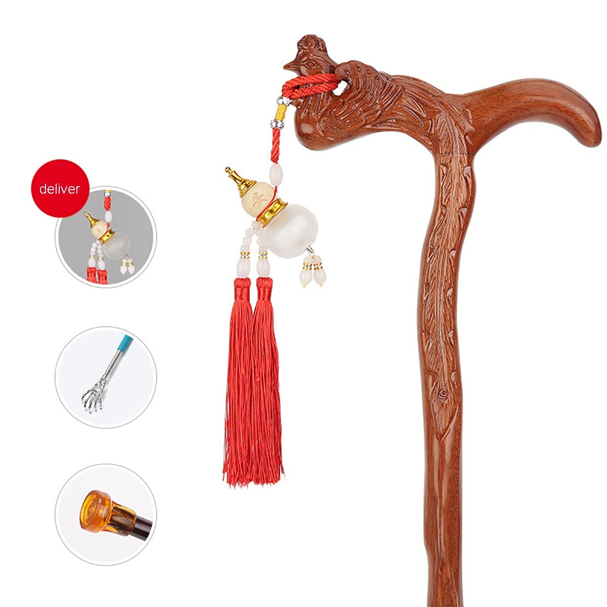 Muleta Tallada en Madera, bastón para Caminar de Madera, bastón para Caminar Natural, bastón para Caminar de Madera Hecho a Mano de 80-94 cm de Longitud con Correa para la muñeca (Size : 85cm)