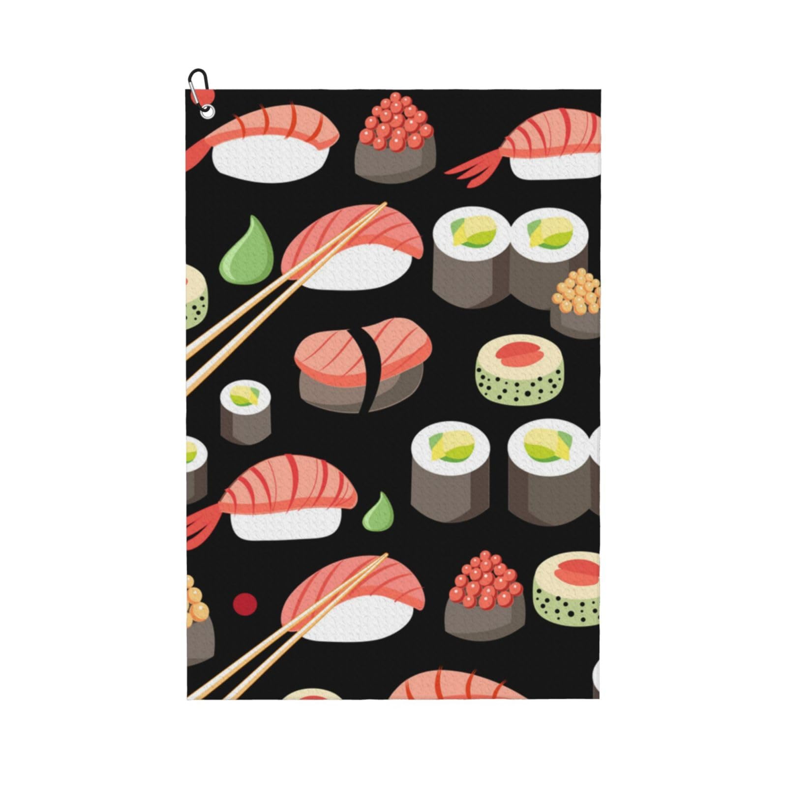 Hnnkloy Japanese Sushi Cuisine, 16x24 in Portable Waffle Golf Towels with Carabiner Clip for Golf Bag