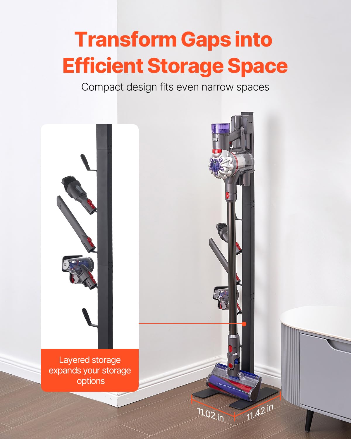 VEVOR Soporte de Aspiradora 1270 mm Compatible con Dyson V6 V7 V8 V10 V11 V15 Soporte Estable para Aspiradora con 6 Ganchos para Aspiradoras Verticales Dyson DC30 DC31 DC34 DC35 DC58 DC59 DC62 D74